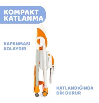 Chicco Polly Alüminyum - Plastik 5 Noktalı Emniyet Kemeri 15 kg Kapasiteli Tekerlekli Tepsili Oturaklı Yükselticili Katlanır Portatif Mama Sandelyesi Sarı