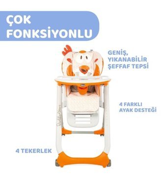 Chicco Polly Alüminyum - Plastik 5 Noktalı Emniyet Kemeri 15 kg Kapasiteli Tekerlekli Tepsili Oturaklı Yükselticili Katlanır Portatif Mama Sandelyesi Sarı