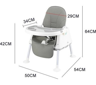Happyplanet Kkx-oi Alüminyum - Plastik 3 Noktalı Emniyet Kemeri 15 kg Kapasiteli Tekerleksiz Tepsili Oturaklı Yükselticili Katlanır Portatif Mama Sandelyesi Gri