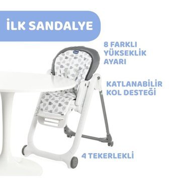 Chicco Polly Progres5 Alüminyum - Plastik 5 Noktalı Emniyet Kemeri 15 kg Kapasiteli Tekerlekli Tepsili Oturaklı Yükselticili Katlanır Portatif Mama Sandelyesi