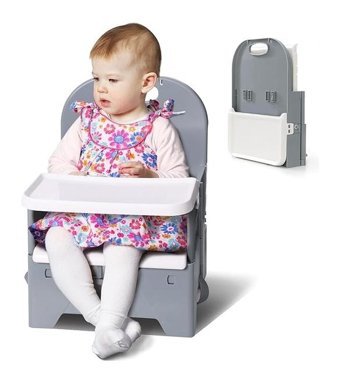 Brandsus Babelio Plastik 15 kg Kapasiteli Tekerleksiz Sandalye Üstü Tepsili Oturaklı Yükselticili Katlanır Portatif Mama Sandelyesi Gri