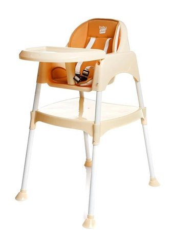 Baby Plus Plastik 5 Noktalı Emniyet Kemeri 20 kg Kapasiteli Tekerleksiz Tepsili Oturaklı Portatif Mama Sandelyesi Bej