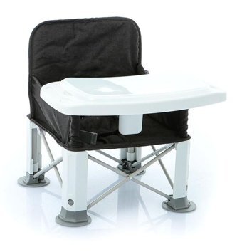 Baby Plus Picnic Alüminyum - Plastik 3 Noktalı Emniyet Kemeri 15 kg Kapasiteli Tekerleksiz Sandalye Üstü Tepsili Oturaklı Yükselticili Portatif Mama Sandelyesi Koyu Gri