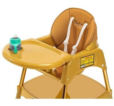 Pierre Cardin Cookie Alüminyum - Plastik 3 Noktalı Emniyet Kemeri 15 kg Kapasiteli Tekerleksiz Tepsili Oturaklı Katlanır Portatif Mama Sandelyesi Altın