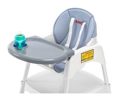 Kanz Yummy Plastik 3 Noktalı Emniyet Kemeri 15 kg Kapasiteli Tekerleksiz Oturaklı Portatif Mama Sandelyesi Gri