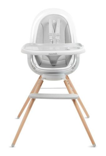 Munchkin 360 Ahşap 2 Noktalı Emniyet Kemeri 15 kg Kapasiteli Tekerleksiz Tepsili Oturaklı Yükselticili Katlanır Mama Sandelyesi Gri
