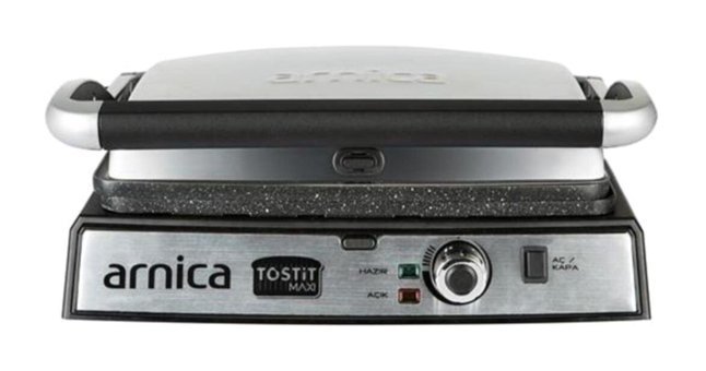 Arnica Tostit Maxi GH26240 6 Dilim Granit Çıkartılabilir Plaka Çift Taraflı 2000 W Izgaralı Gri-Siyah Tost Makinesi