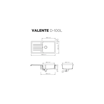 Ukinox Valente D-100L 500 mm Damlalıklı Tezgah Üstü Tek Gözlü Dikdörtgen Sağ Granit Eviye Gri