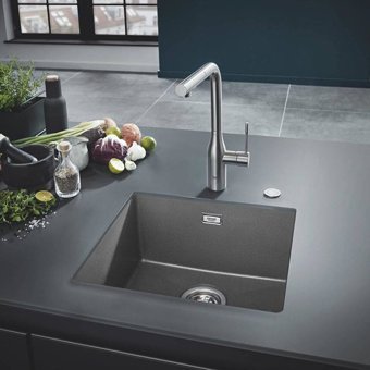 Grohe K700U 31653At0 457 mm Damlalıksız Tezgah Üstü Tek Gözlü Dikdörtgen Orta Granit Eviye Siyah
