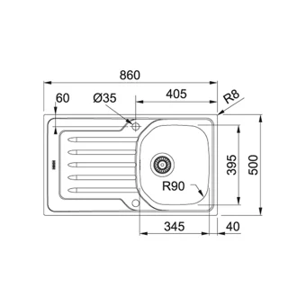 Franke Oll 611 345 mm Damlalıklı Tezgah Üstü Tek Gözlü Dikdörtgen Sol Paslanmaz Çelik Eviye İnox