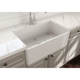 Bocchi Lavello 1138-001-0120-03 760 mm Damlalıksız Çok Yönlü Tek Gözlü Dikdörtgen Orta Seramik Eviye Parlak Beyaz