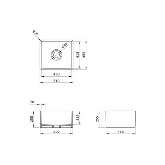 Bocchi Lavello 1136-001-0120-03 500 mm Damlalıklı Çok Yönlü Tek Gözlü Dikdörtgen Orta Seramik Eviye Parlak Beyaz