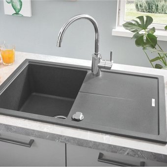 Grohe K500 50 -C 86/50 31644At0 860 mm Damlalıklı Tezgah Altı Tek Gözlü Dikdörtgen Sol Granit Eviye Gri