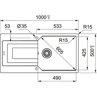 Franke Ubg 611-100 490 mm Damlalıklı Tezgah Üstü Tek Gözlü Dikdörtgen Sağ Granit Eviye Beyaz