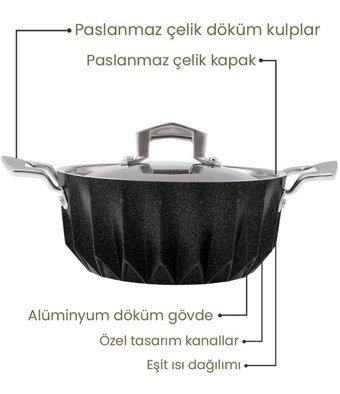 Emsan Diagon 2 Parça 24 cm Granit Derin Tencere