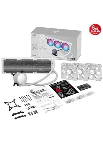 Asus ROG RYUO III 360 White Edition Bakır Borulu Sessiz 4 Pin 3 Fanlı Sıvı Soğutmalı RGB Masaüstü İşlemci Soğutucu