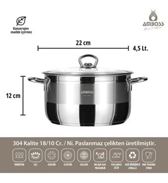 Amboss Saphire 2 Parça 22 cm Çelik Derin Tencere