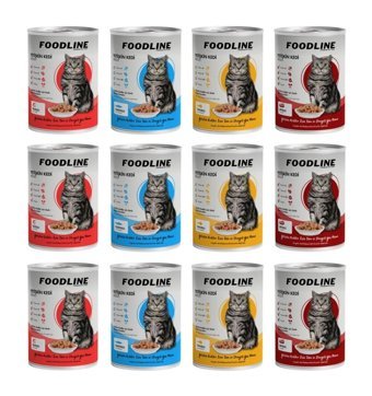 Foodline Yetişkin Karışık Parça Etli-Soslu Yaş Kedi Maması 12x400 gr