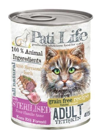 Pati Life Sterilezed Yetişkin Kısırlaştırılmış Kuzu Eti Ezme Yaş Kedi Maması 24x415 gr