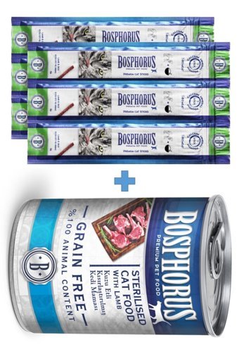 Bosphorus Premium Sticks Ödül Çubuğu Hediyeli Yetişkin Kısırlaştırılmış Kuzu Etli Parça Etli-Soslu Yaş Kedi Maması 415 gr