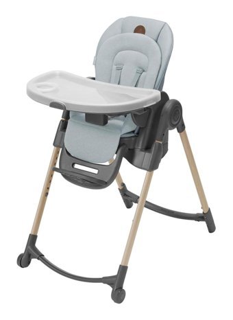 Maxi-cosi Minla 6'sı Bir Arada Ahşap-Plastik 5 Noktalı Emniyet Kemeri 15 kg Kapasiteli Tekerlekli Tepsili Oturaklı Yükselticili Katlanır Mama Sandalyesi Açık Gri