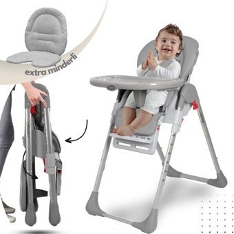 Kiwi Koala All In One Alüminyum - Plastik 5 Noktalı Emniyet Kemeri 25 kg Kapasiteli Tepsili Oturaklı Yükselticili Katlanır Portatif Mama Sandalyesi Gri
