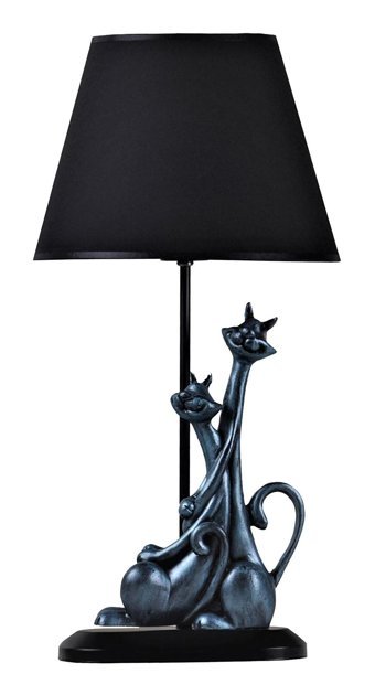 Qdec Kedi Kumaş Başlıklı Siyah Metal Ayaklı Abajur