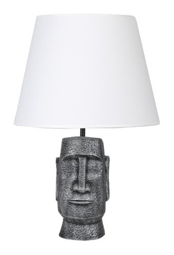 Qdec Moai Kumaş Başlıklı Beyaz Gümüş Metal Ayaklı Abajur