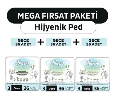 Sleepy Bio Natural Premium Plus Organik 36'lı Hijyenik Ped 3 Adet