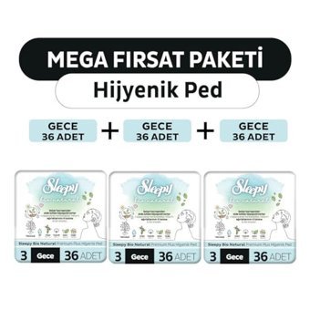 Sleepy Bio Natural Premium Plus Organik 36'lı Hijyenik Ped 3 Adet