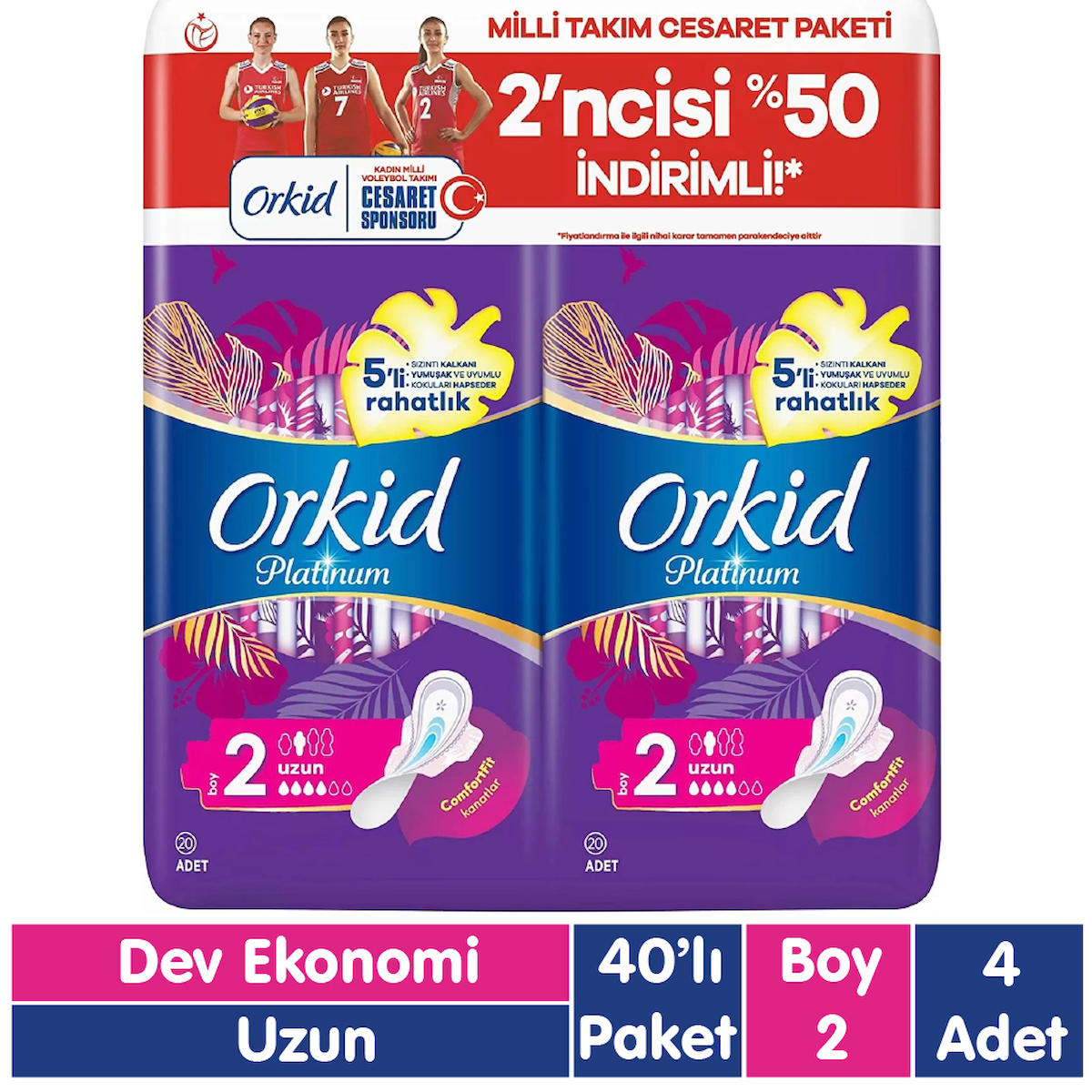 Orkid Platinum Organik Antialerjik 40'lı Hijyenik Ped 4 Adet