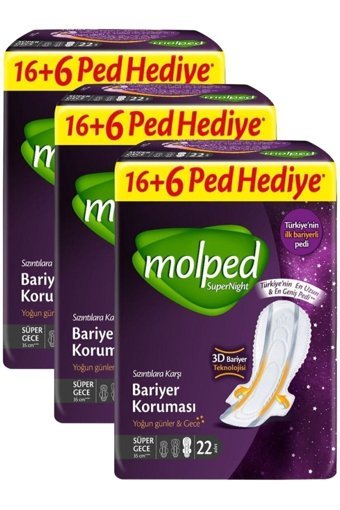 Molped Supernight 22'li Hijyenik Ped 3 Adet