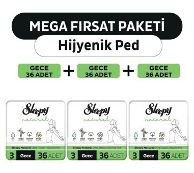 Sleepy Natural Organik 36'lı Hijyenik Ped 3 Adet