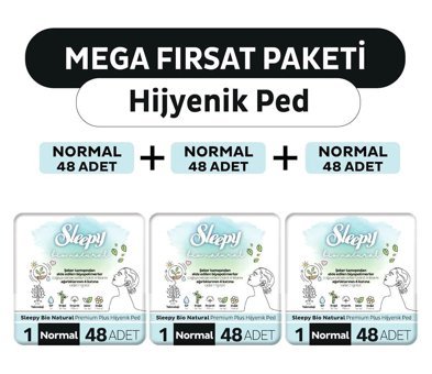 Sleepy Bio Natural Premium Plus Organik 48'li Hijyenik Ped 3 Adet