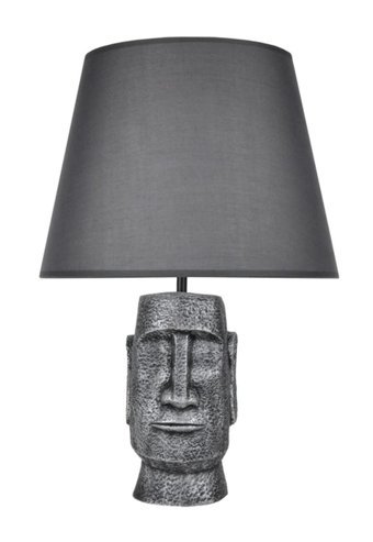 Qdec Moai Kumaş Başlıklı Gri Siyah Metal Ayaklı Abajur
