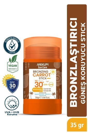Mixup Havuç Yağı Yoğun 30 Faktör Vücut - Yüz İçin Güneşsiz Bronzlaştırıcı Stick 35 gr