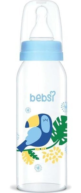 Bebsi 244 Klasik Polipropilen Yavaş Akışlı 0-6 Ay Desenli Mavi Damaklı Biberon 250 ml
