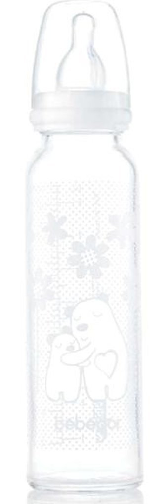 Bebedor Isıya Dayanıklı Cam Yavaş Akışlı Desenli Beyaz Damaklı Biberon 250 ml