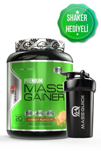 MassQuick Premium Biskuvi Aromalı 20 Servis Kilo Aldırıcı Karbonhidrat 1600 gr Toz + Shaker