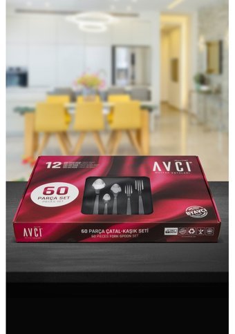 Avcı Yakamoz 60 Parça 12 Kişilik Çatal Kaşık Bıçak Takımı Gümüş