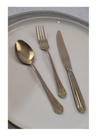Lugga 18 Parça 6 Kişilik Çatal Kaşık Bıçak Takımı Eskitme-Gold