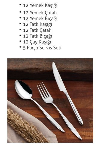 Noble Life Dove Parlak 89 Parça 12 Kişilik Çatal Kaşık Bıçak Takımı Gümüş