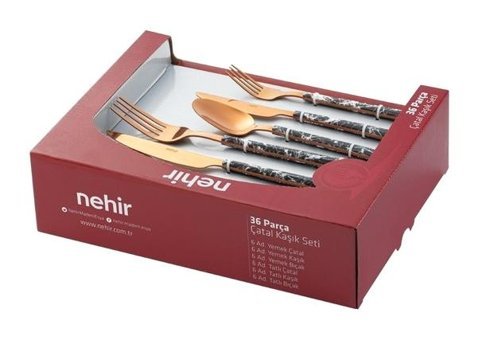 Nehir Modern 36 Parça 6 Kişilik Çatal Kaşık Bıçak Takımı Gold