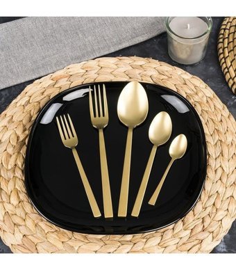 Mamma Lotus Mat 60 Parça 12 Kişilik Çatal Kaşık Takımı Gold