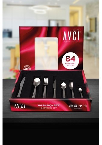 Avcı Yakamoz 84 Parça 12 Kişilik Çatal Kaşık Bıçak Takımı Gümüş