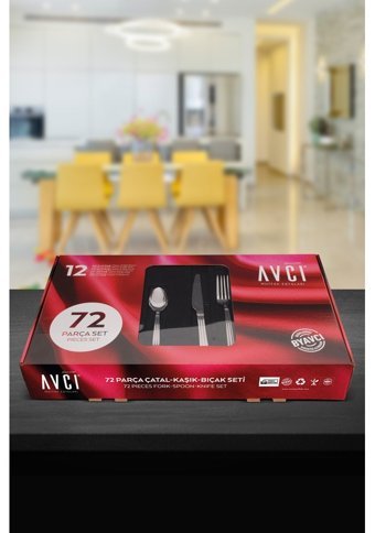 Avcı Yakamoz 72 Parça 12 Kişilik Çatal Kaşık Bıçak Takımı Gümüş