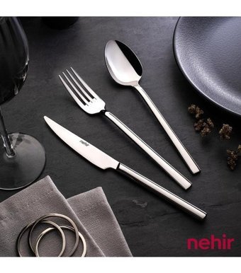 Nehir Dalyan 84 Parça 12 Kişilik Çatal Kaşık Bıçak Takımı Gümüş