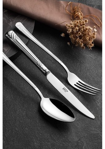 Avcı Sarma 24 Parça 6 Kişilik Çatal Kaşık Bıçak Takımı Gümüş
