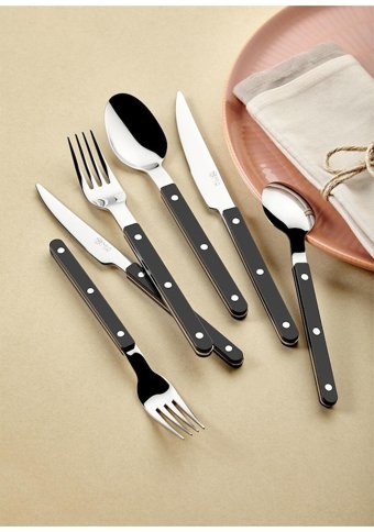 The Mia Comida 24 Parça 6 Kişilik Çatal Kaşık Bıçak Takımı Siyah