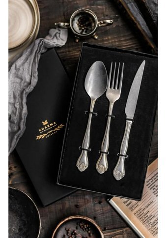 Crown 18 Parça 6 Kişilik Çatal Kaşık Bıçak Takımı Gümüş